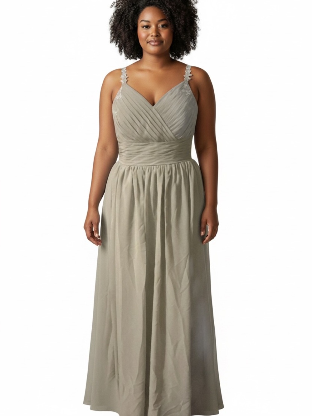 V-Neck Sleeveless Chiffon Maxi Dress in Light Sage - Brand: